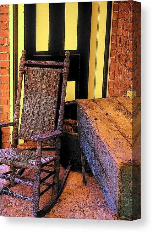 Fine Art Canvas Print featuring the photograph Rocking Chair and Woodbox by Rodney Lee Williams
