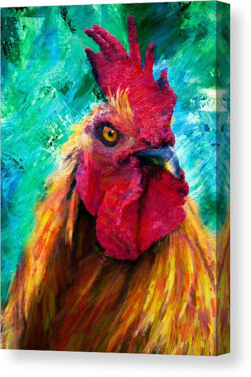 Abstract Canvas Print featuring the painting Rooster Colorful Expressions by Georgiana Romanovna