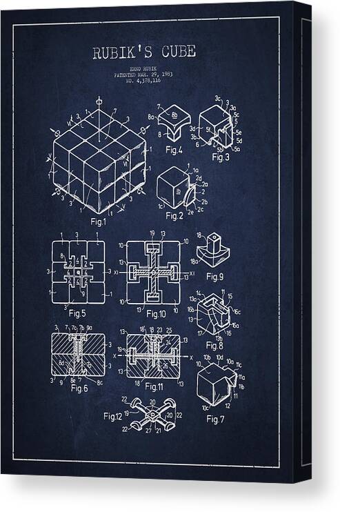 Rubiks Cube Canvas Print featuring the digital art Rubiks Cube Patent by Aged Pixel