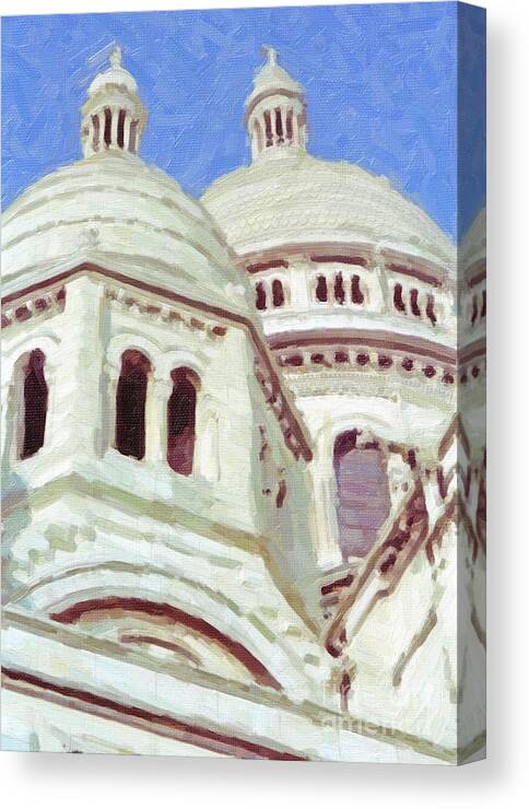 Basilique Du Sacre Coeur De Montmartre Canvas Print featuring the digital art Sacre Coeur detail by Liz Leyden