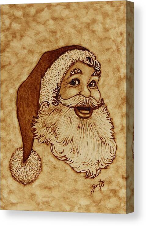 Santa Coffee Art Canvas Print featuring the painting Santa Claus Joyful Face by Georgeta Blanaru