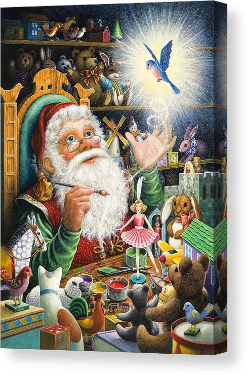 Santa Claus Canvas Print featuring the painting Santa's Workshop by Lynn Bywaters