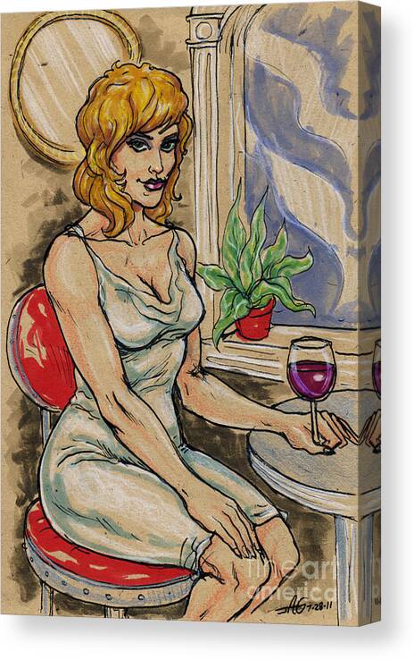 Woman Canvas Print featuring the drawing Seated Woman with Wine by John Ashton Golden