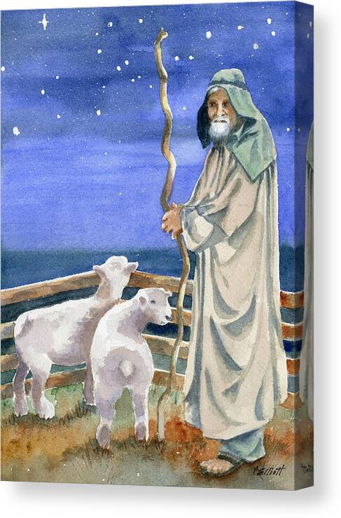Shepherd Canvas Print featuring the painting Shepherds Watched Their Flocks by Night by Marsha Elliott