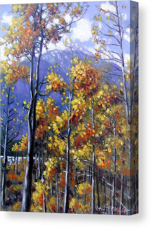 Aspens Canvas Print featuring the painting Shimmering Aspens by John Lautermilch