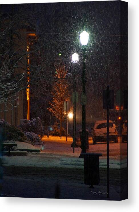 Snow Canvas Print featuring the photograph Snow in Downtown Grants Pass - 5th Street by Mick Anderson