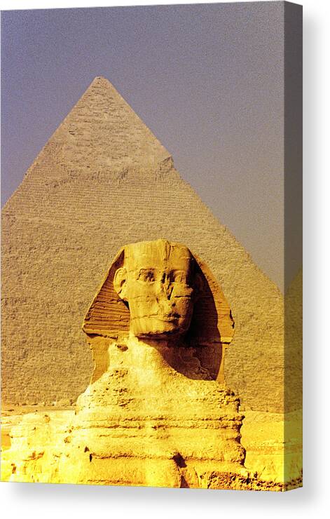 Egypt Canvas Print featuring the photograph Sphinx and pyramid by Dennis Cox