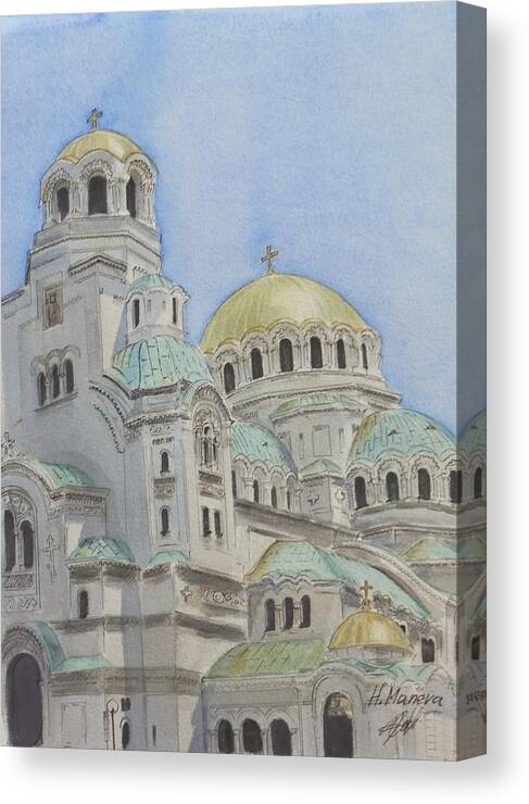 Churches Canvas Print featuring the painting St Alexander Nevsky Cathedral Sofia Bulgaria by Henrieta Maneva