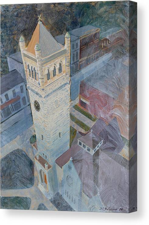 This Scene Was Constructed From Ground Views Using Three-point Perspective To Emphasize The Bell Tower Of A Local Church Canvas Print featuring the painting St Andrews Bell Tower by David Gilmore