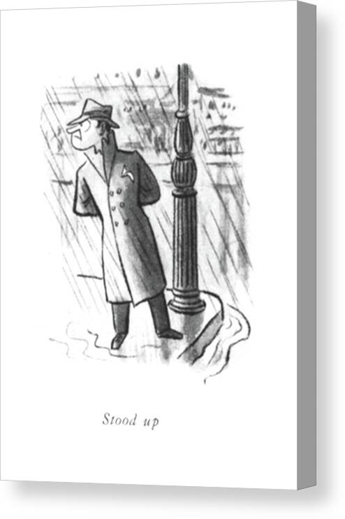 117406 Wst William Steig Stood Up
 Montage Of People In The Rain. Weather Precipitation Condition Conditions Rain Rainbow Rainbows Raining Umbrellas 150525 Canvas Print featuring the drawing Stood by William Steig