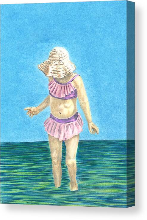 Girl Canvas Print featuring the drawing Summer by Troy Levesque