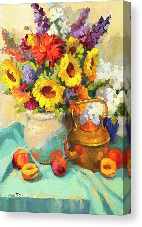 Sunflowers And Copper Canvas Print featuring the painting Sunflowers and Copper by Diane McClary