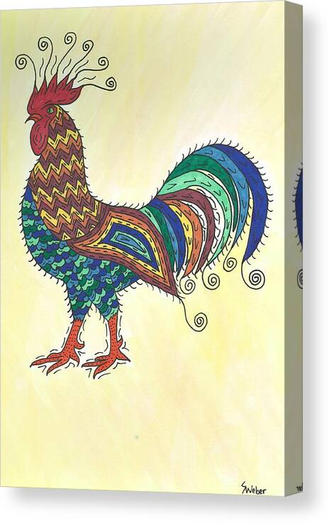 Chicken Canvas Print featuring the painting Sunrise Rooster by Susie Weber
