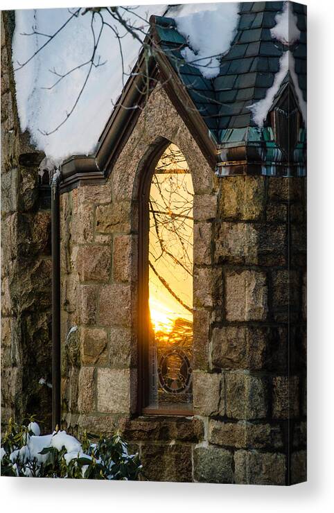 Church Canvas Print featuring the photograph Sunset in the Window by Jennifer Kano