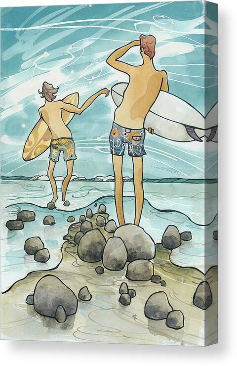 Fine Art Canvas Print featuring the painting Surf Rocks by Harry Holiday