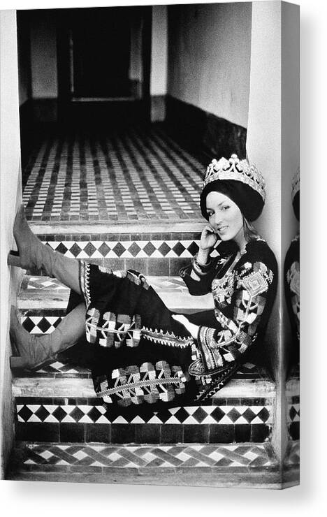 Society Canvas Print featuring the photograph Talitha Getty Wearing A Berber Wedding Dress by Maurice Hogenboom