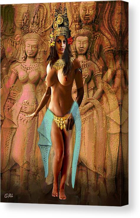 Fine Art Canvas Print featuring the painting Tanya Dancing Aspara Heavenly Dancing Girl by G Linsenmayer