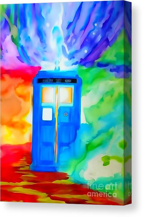 Justin Moore Canvas Print featuring the digital art Tardis Watercolor Edition by Moore Creative Images