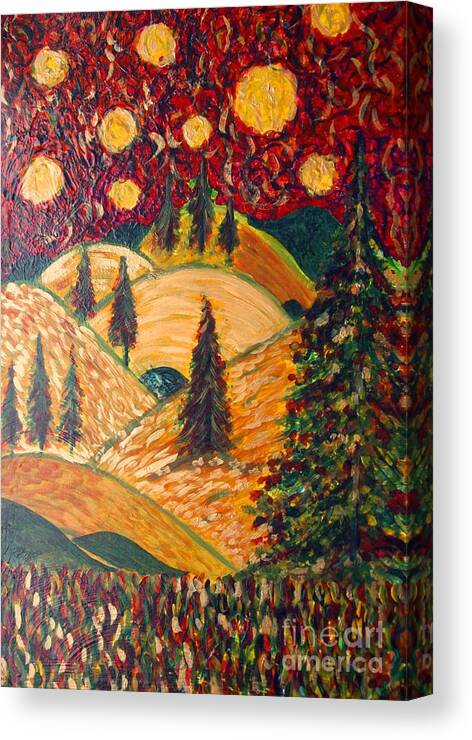  Canvas Print featuring the painting Ten Moons in Scarlet Sky by Jacqui Hawk