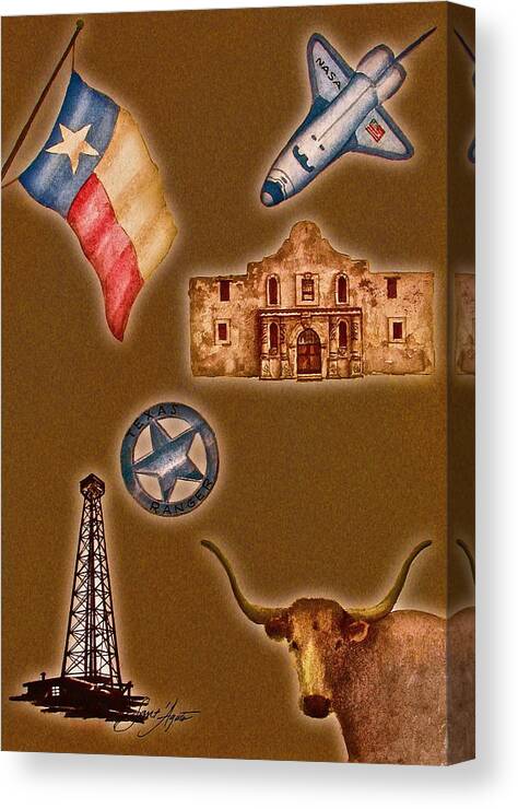 Texas Canvas Print featuring the painting Texas Icons Poster by Sant'Agata by Frank SantAgata