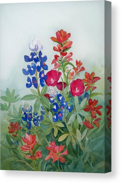 Bluebonnets Canvas Print featuring the painting Texas Wildflowers by Sue Kemp