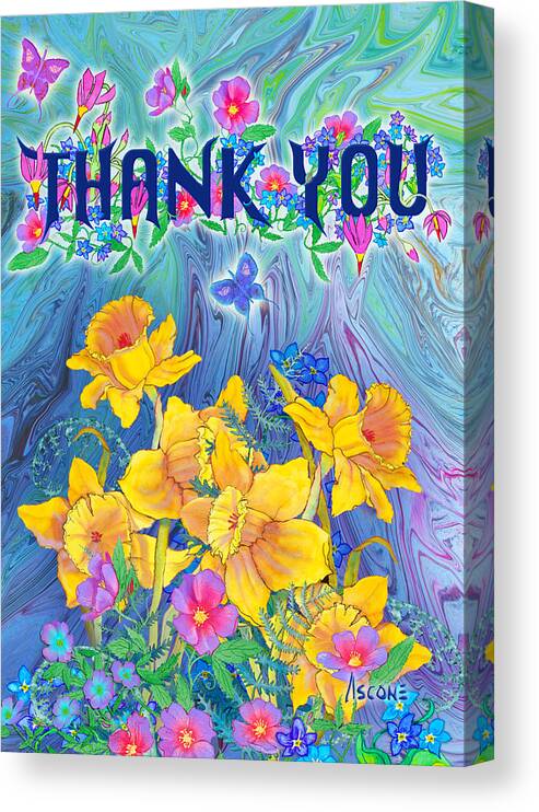 Note Card Canvas Print featuring the painting Thank you card by Teresa Ascone