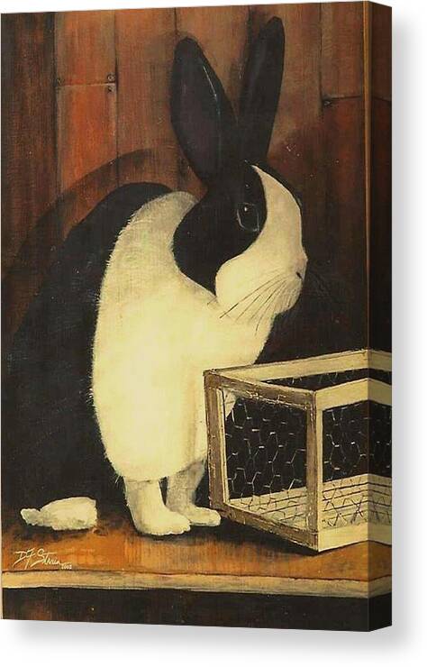 Images Canvas Print featuring the painting The Black and White Dutch Rabbit 2 by Diane Strain