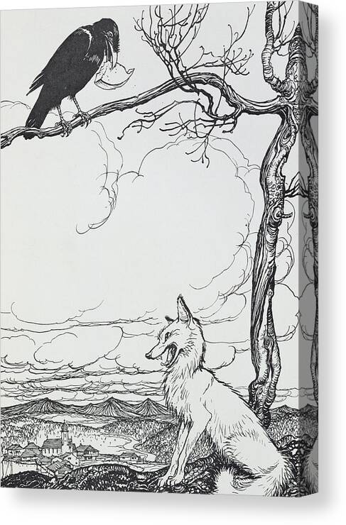 Arthur Rackham Canvas Print featuring the painting The Fox and The Crow by Arthur Rackham