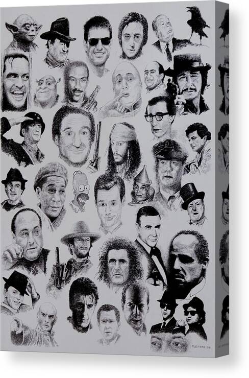 Celebrities Posters Movies Portraits Personalities Famous People Movie Stars Actors Male Figures Stars Prints Ink Black And White Godfather Sopranos Pirates Of Carribean Sinatra Cinema Canvas Print featuring the painting The Good Bad and Ugly by Tony Ruggiero