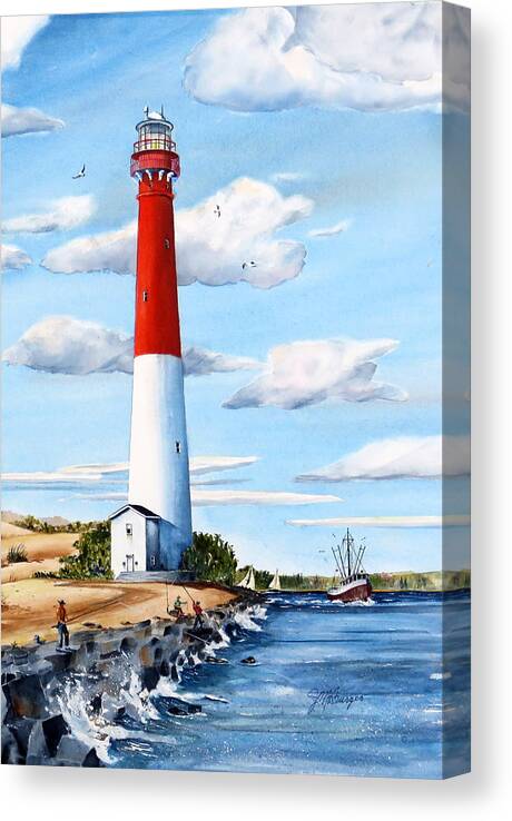 Light Canvas Print featuring the painting The Lighthouse at Barnegat Inlet by Joseph Burger