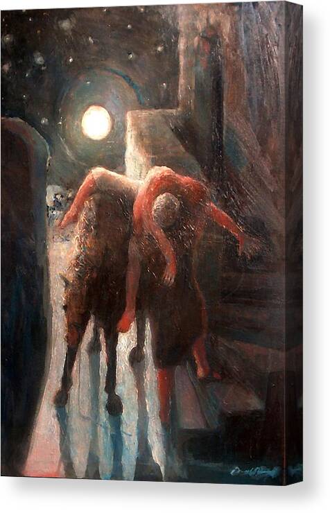 The Good Samaritain Canvas Print featuring the painting The Moon and the Good Samaritain by Daniel Bonnell