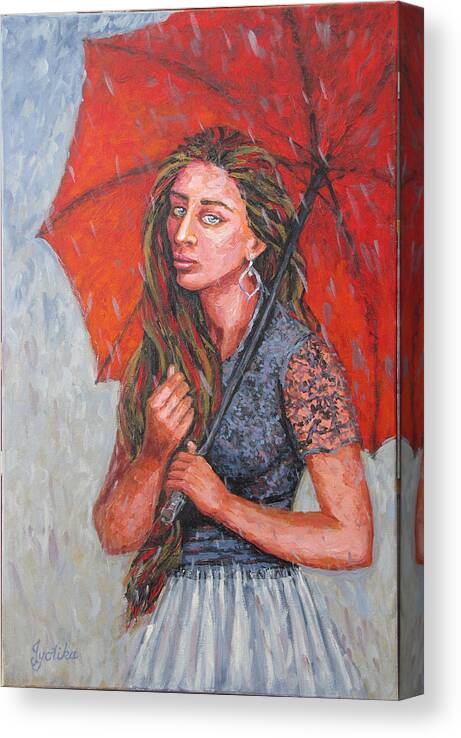 Umbrella Canvas Print featuring the painting The Red Umbrella by Jyotika Shroff
