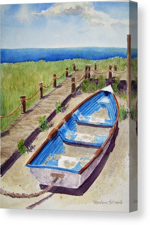 Boat Canvas Print featuring the painting The Sandy Boat by Marlene Schwartz Massey