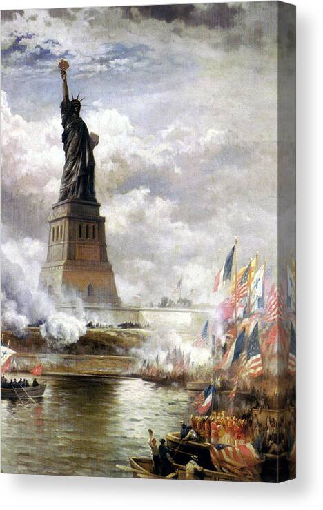 Moran Edward Unveiling Canvas Print featuring the painting The Statue of Liberty by MotionAge Designs