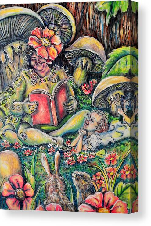 Caterpillar Canvas Print featuring the drawing The Story Lady by Gail Butler