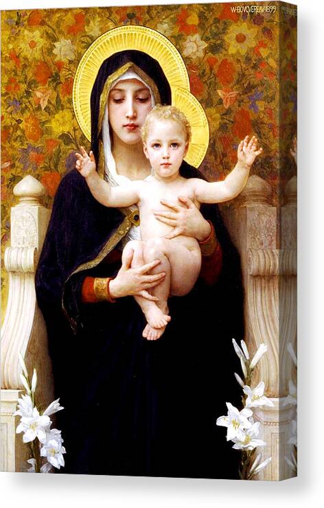 The Virgin Of The Lilies (la Vierge Au Lys) Canvas Print featuring the painting The Virgin of the Lilies by William-Adolphe Bouguereau