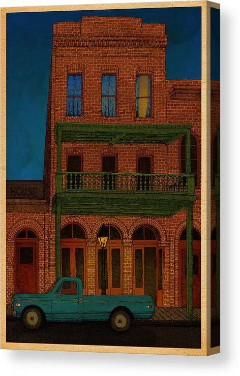 House Truck Bricks Light Window Folsom Canvas Print featuring the drawing The Visitor by Meg Shearer
