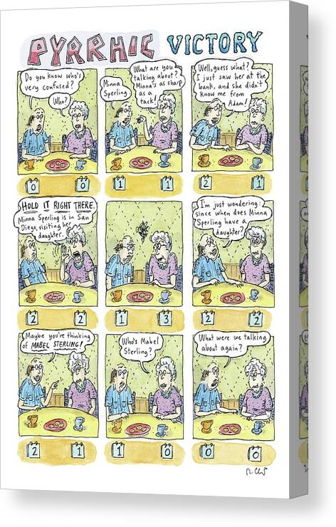 Pyrric Victory Canvas Print featuring the drawing Title Pyrrhic Victory. An Older Couple by Roz Chast