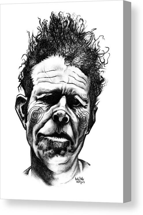 Tom Waits Canvas Print featuring the drawing Tom Waits by Kelly King
