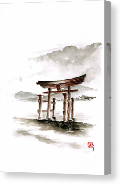 Landscape Framed Prints Canvas Print featuring the painting Torii Gate by Mariusz Szmerdt