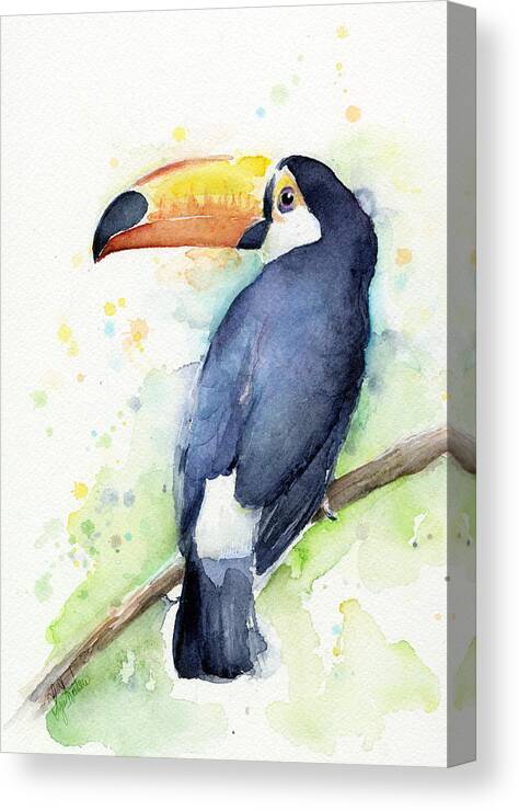 Watercolor Toucan Canvas Print featuring the painting Toucan Watercolor by Olga Shvartsur