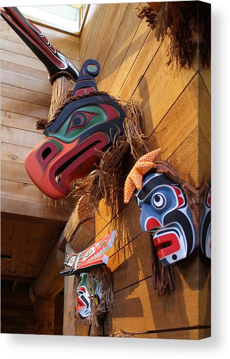 Alert Bay Canvas Print featuring the photograph Traditional Masks, Canada by Nancy Sefton