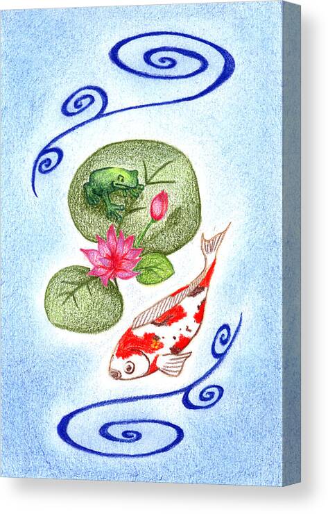 Koi Pond Canvas Print featuring the drawing Tranquility by Keiko Katsuta