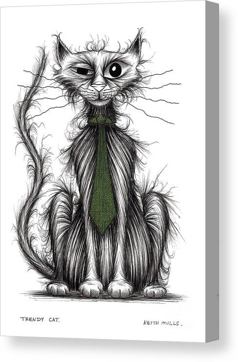 Cat Canvas Print featuring the drawing Trendy cat by Keith Mills