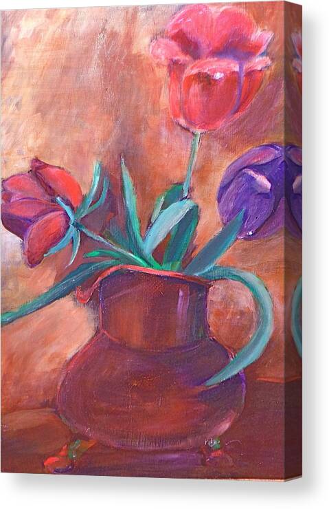 Bettye Harwell Flowers Canvas Print featuring the painting Tulips in Pitcher by Bettye Harwell