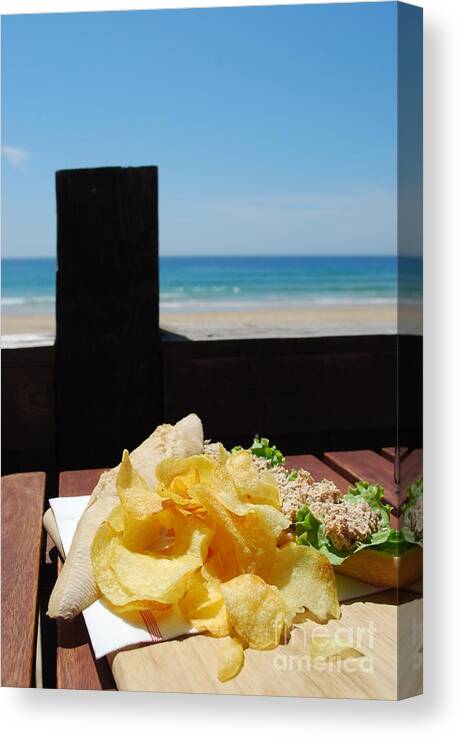 Bowl Canvas Print featuring the photograph Tuna sandwich with beach front by Luis Alvarenga