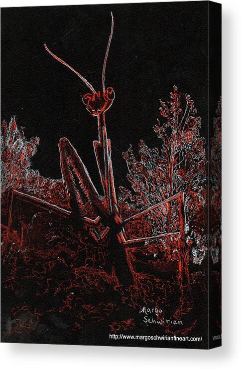 Preying Mantis Canvas Print featuring the painting Preying Mantis in Moonlight by Margo Schwirian
