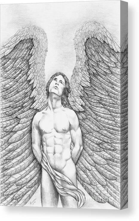  Canvas Print featuring the drawing Upward Looking Male Angel by Dawn Rosendahl