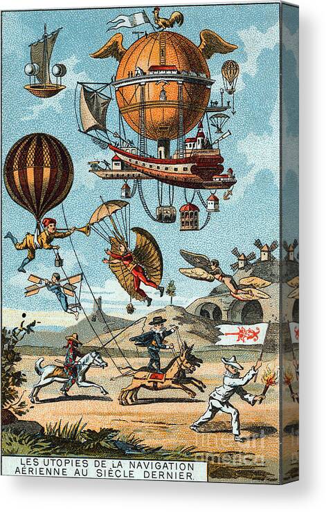 Technology Canvas Print featuring the photograph Utopian Flying Machines 19th Century by Science Source