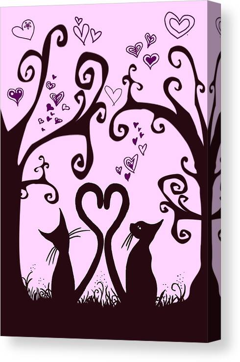Valentine-cats Poser Canvas Print featuring the painting Valentine Cats by MotionAge Designs